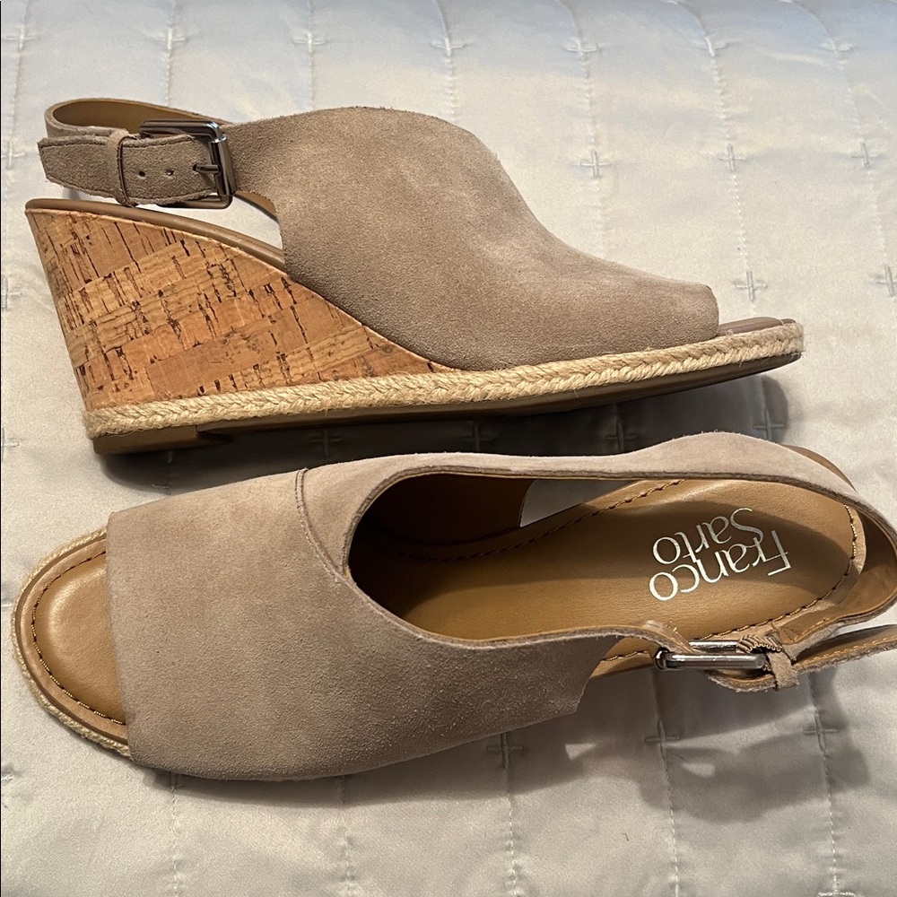 Franco Sarto Suede Taupe Wedges
